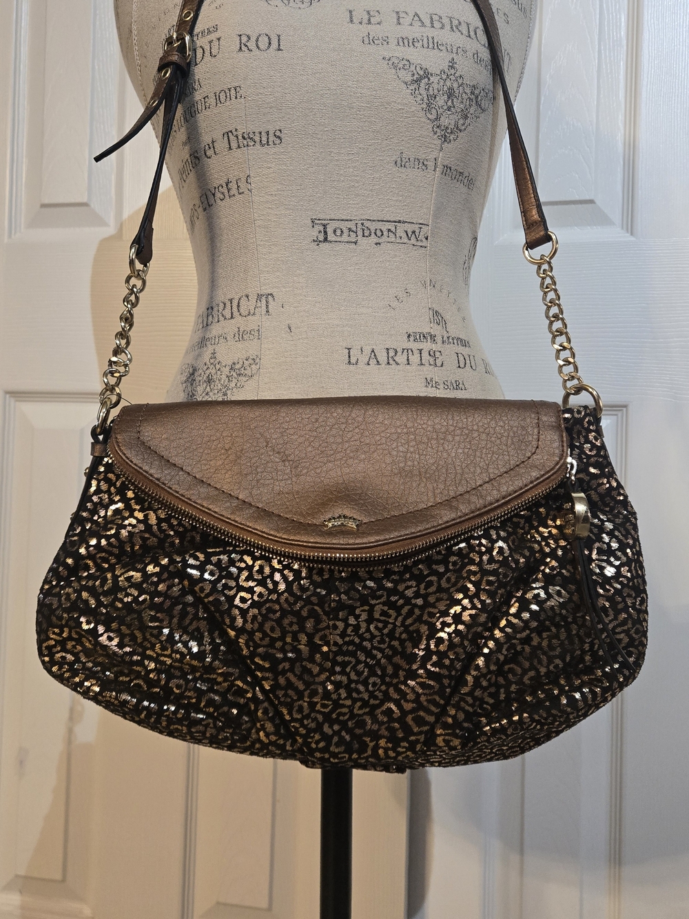 Metallic Leopard Print Crossbody Shoulder Bag - Brown/ Juicy Couture